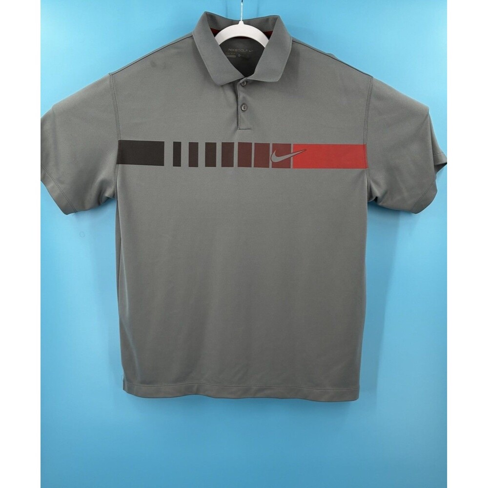 Nike Golf Dri-FIT Polo Shirt Men’s XL Gray Red Gradient Swoosh Performance